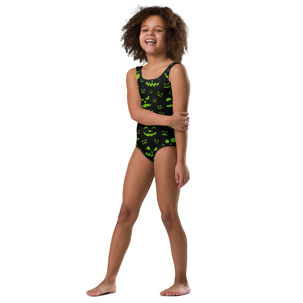 Girls Neon Green Jack O’ Lantern Halloween Leotard – Buttery-Soft, Quick-Dry 4-Way Stretch Comfort for Dance & Gymnastics