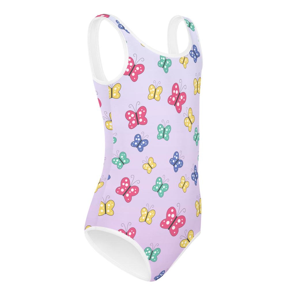 Lavender girls buttery soft leotard with colorful butterfly prints quick drying for dance and gymnastics