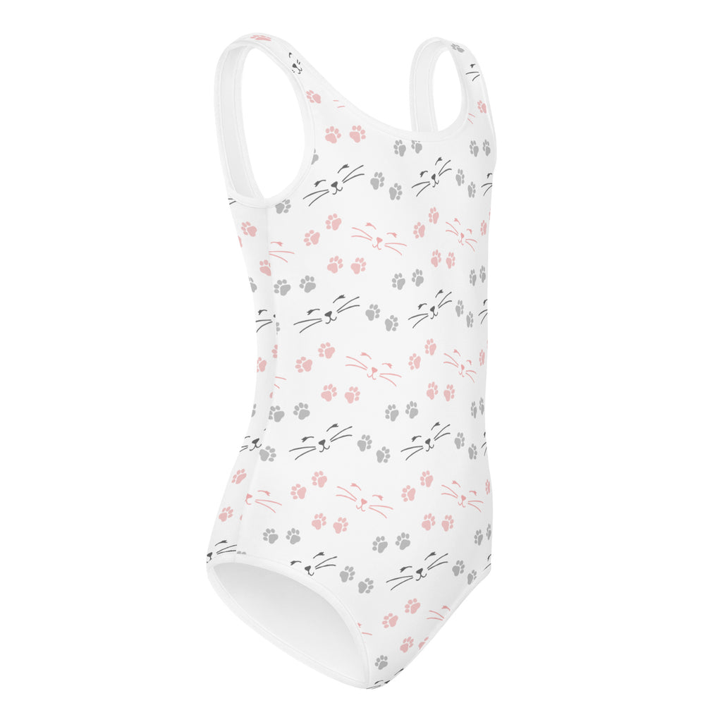 Girls Cat Face and Paw Print Buttery Soft Leotard - Quick Drying For Dance and Gymnastics