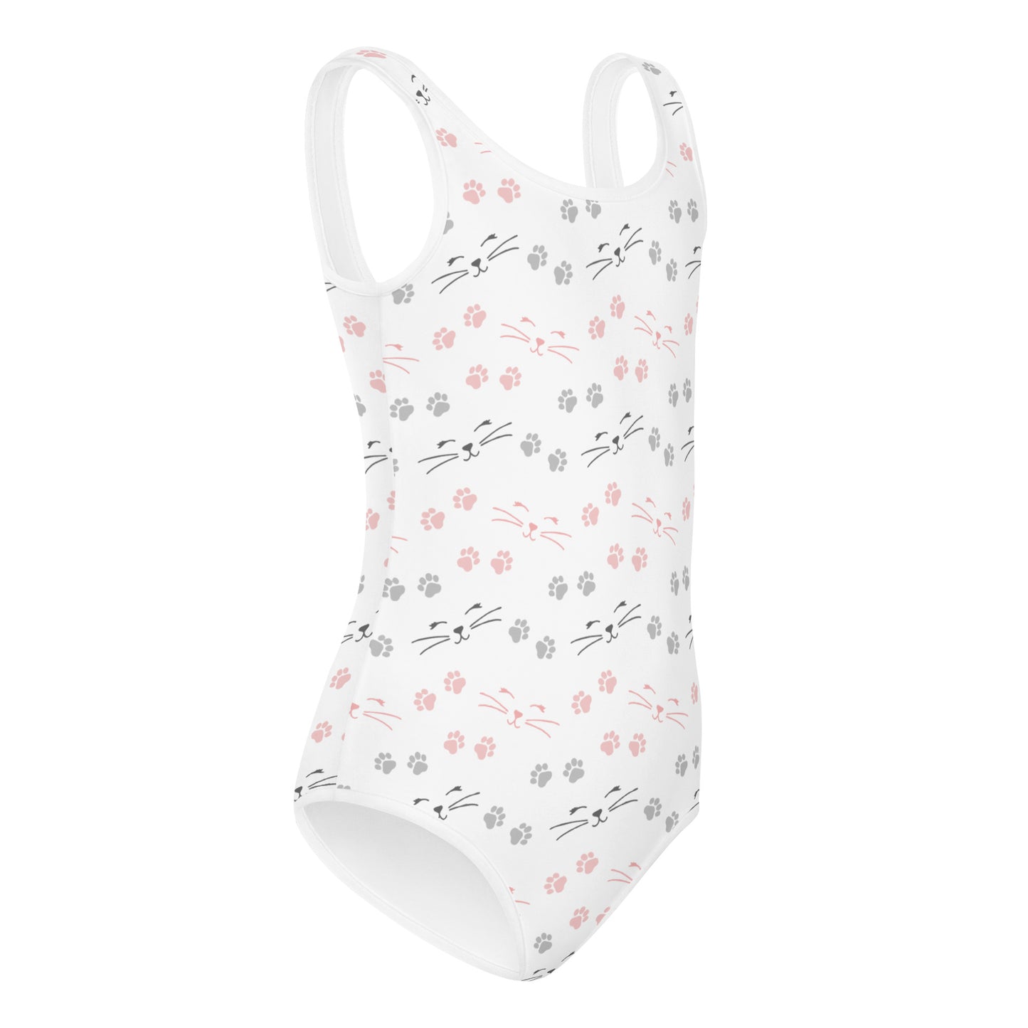 Girls Cat Face and Paw Print Buttery Soft Leotard