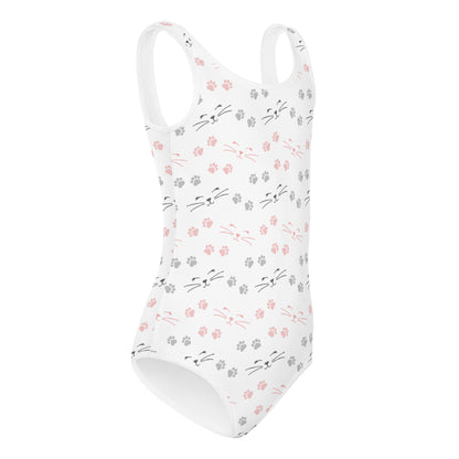 Girls Cat Face and Paw Print Buttery Soft Leotard