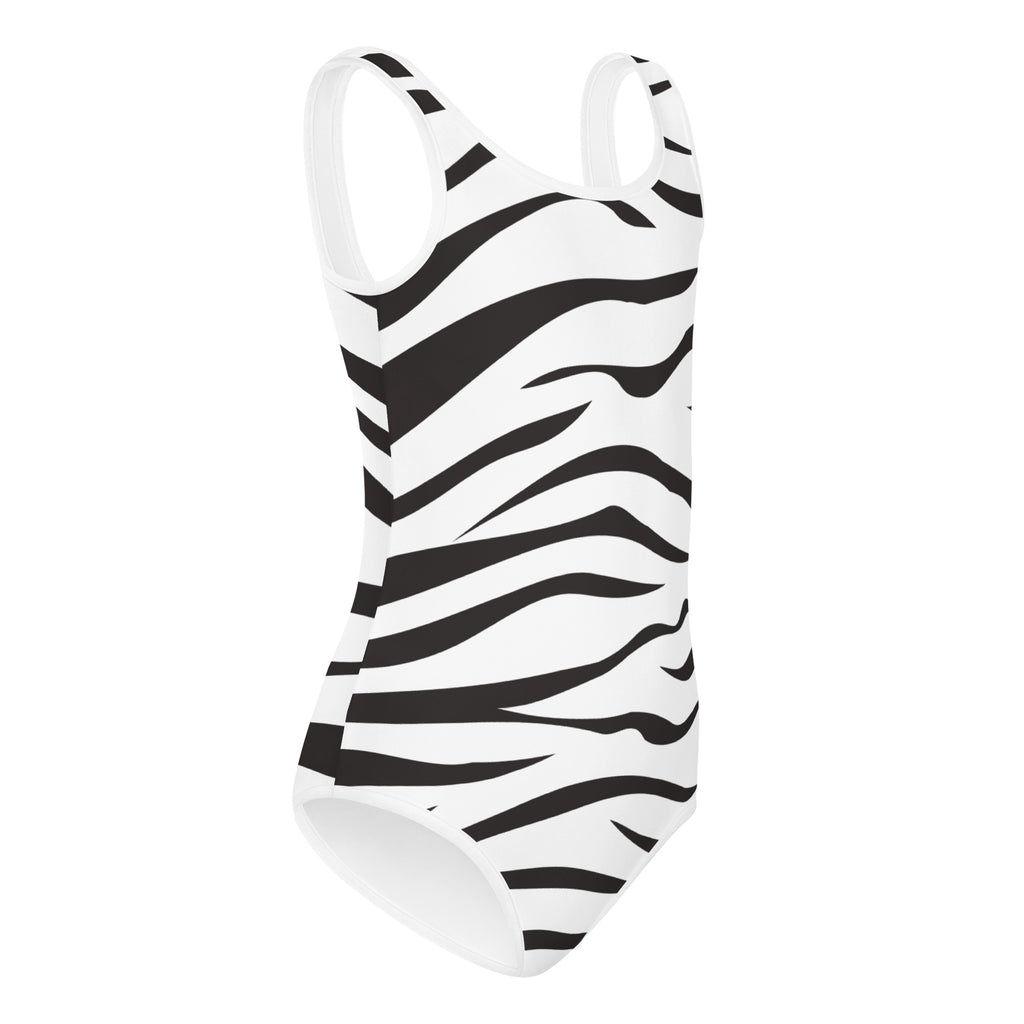 White girls zebra stripes buttery soft leotard with bold black zebra stripes for dance and gymnastics quick drying
