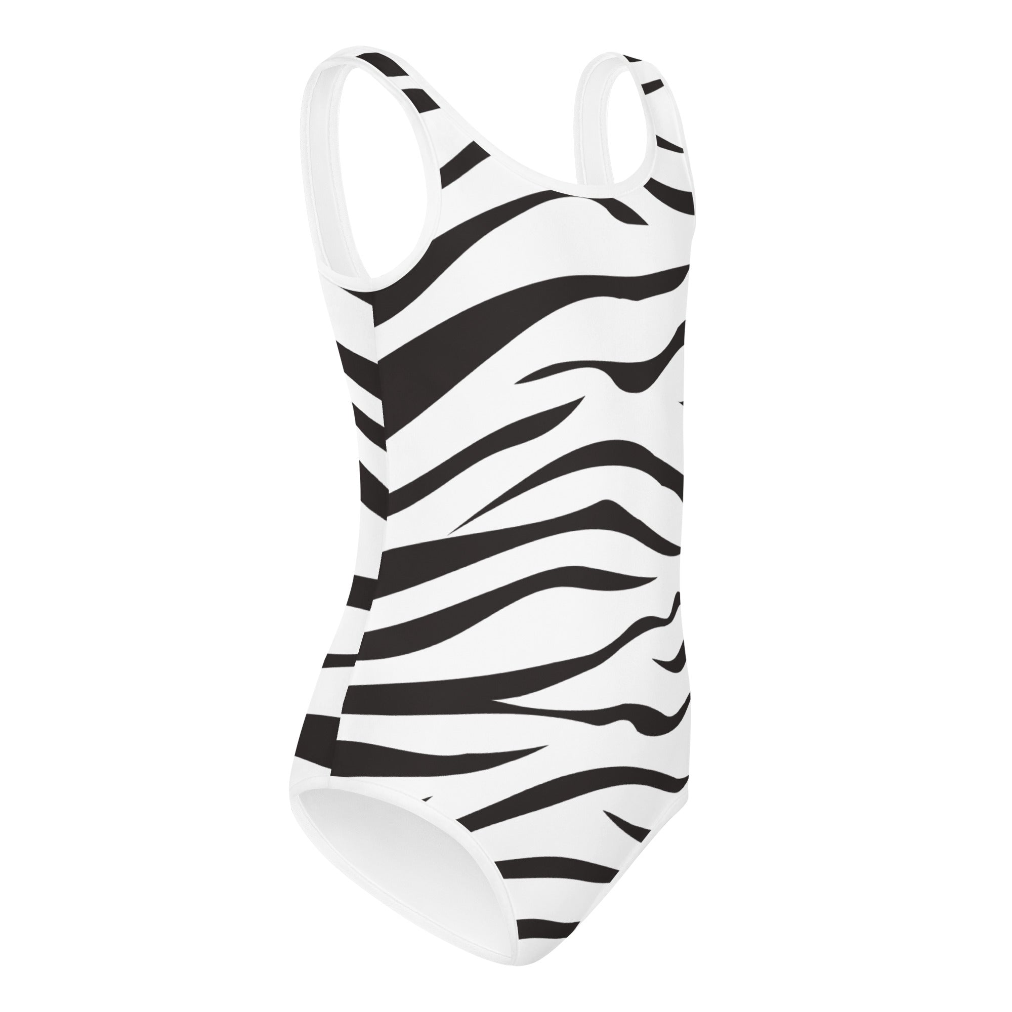 White girls zebra stripes buttery soft leotard with bold black zebra stripes for dance and gymnastics quick drying