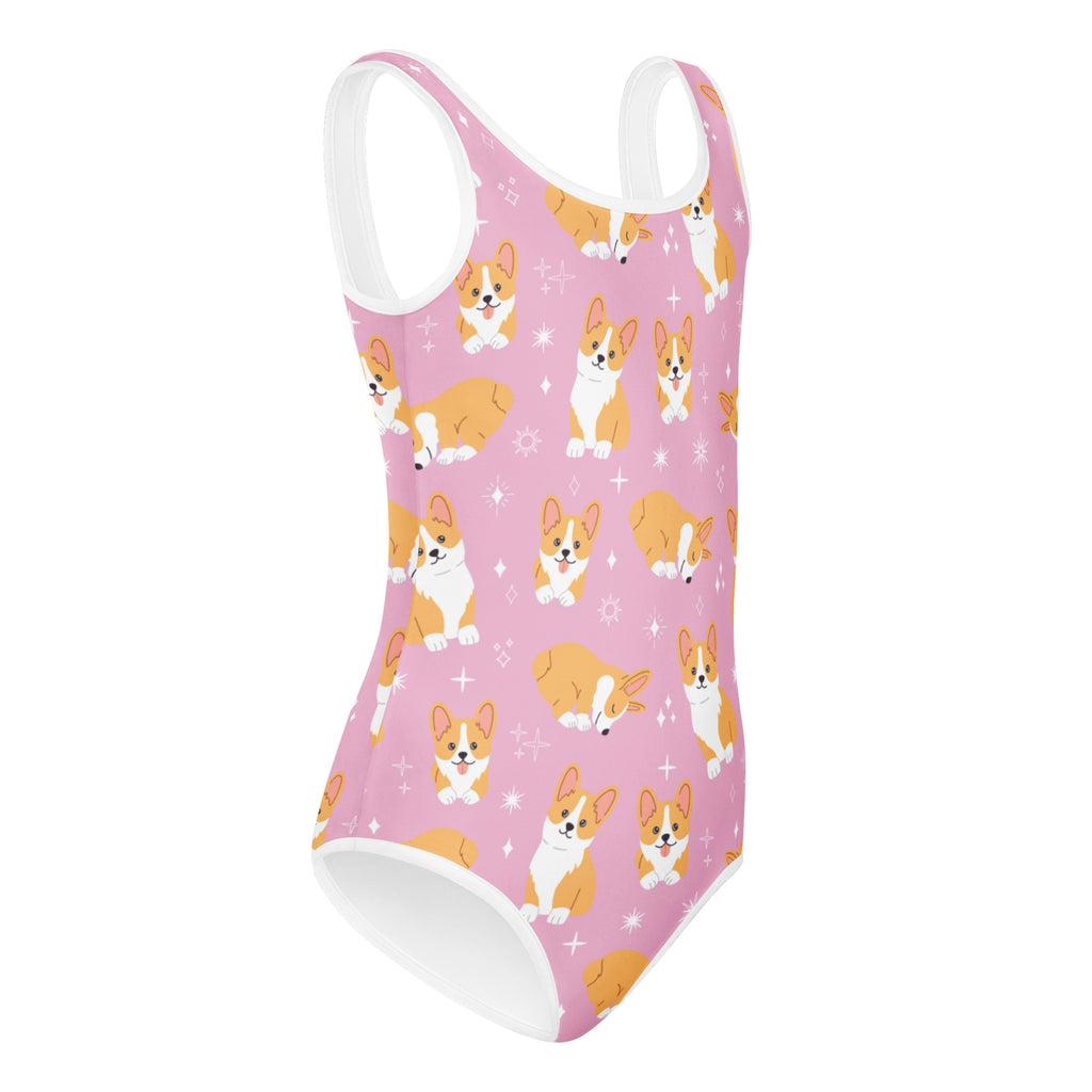 Girls Pink Corgi Dog Buttery Soft Leotard - Quick Drying For Dance and Gymnastics