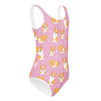 Girls Pink Corgi Dog Buttery Soft Leotard - Quick Drying For Dance and Gymnastics