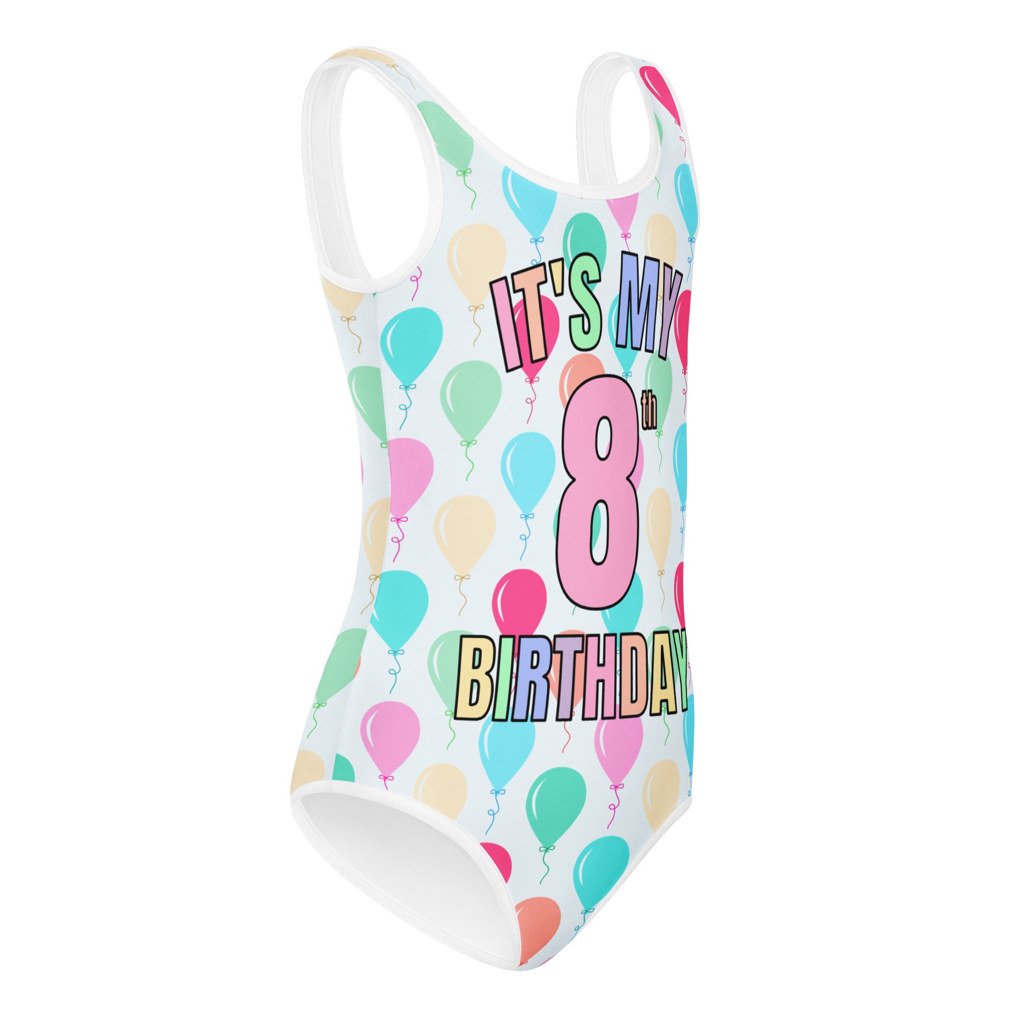 Girls Rainbow Balloon Custom Age It's My Birthday Leotard - Quick Drying For Dance and Gymnastics