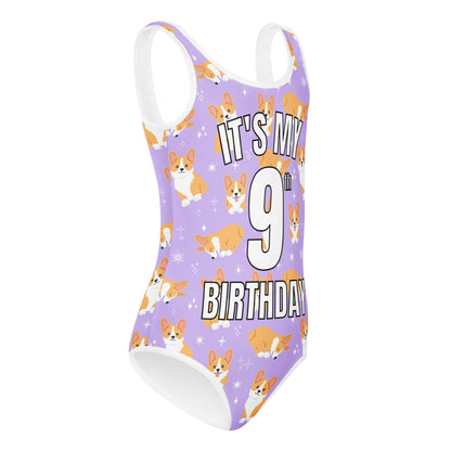 Girls Purple Corgi Dog Custom Age It's My Birthday Buttery Soft Leotard - Quick Drying For Dance and Gymnastics
