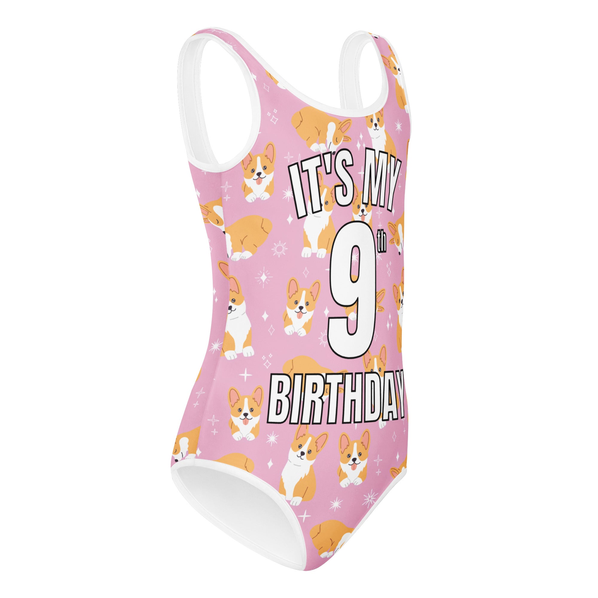Girls Pink Corgi Dog Custom Age It's My Birthday Buttery Soft Leotard - Quick Drying For Dance and Gymnastics