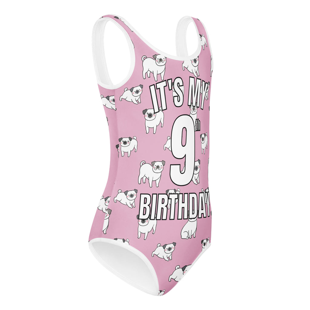 Girls Pink Pug Custom Age It's My Birthday Buttery Soft Leotard - Quick Drying For Dance and Gymnastics