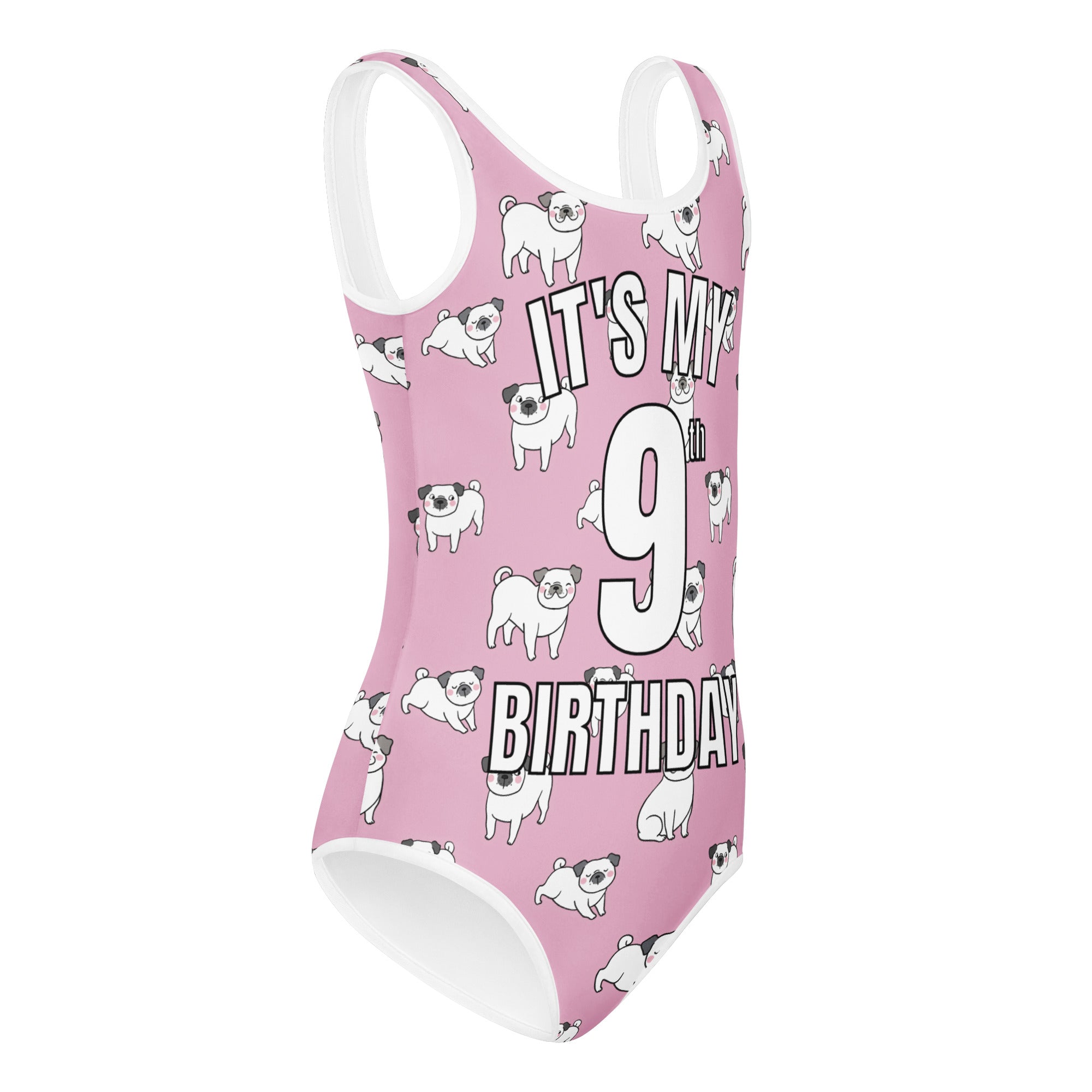 Girls Pink Pug Custom Age It's My Birthday Buttery Soft Leotard - Quick Drying For Dance and Gymnastics
