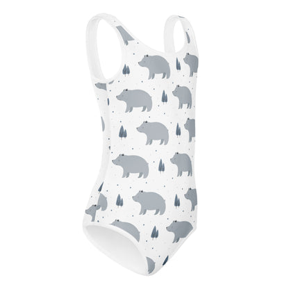 Girls White Gray Bear Buttery Soft Leotard - Quick Drying For Dance and Gymnastics