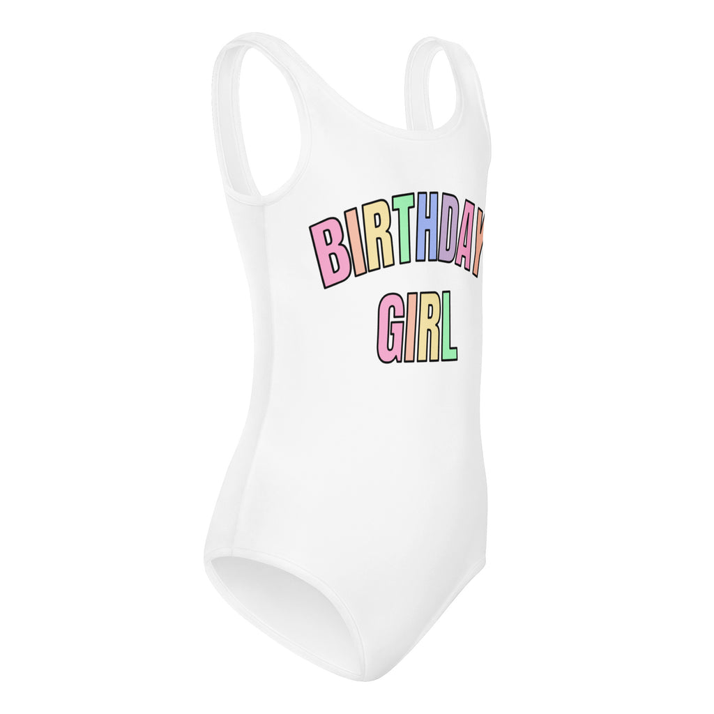 Birthday Girl Leotard With Pastel Rainbow Font - Quick Drying For Dance and Gymnastics