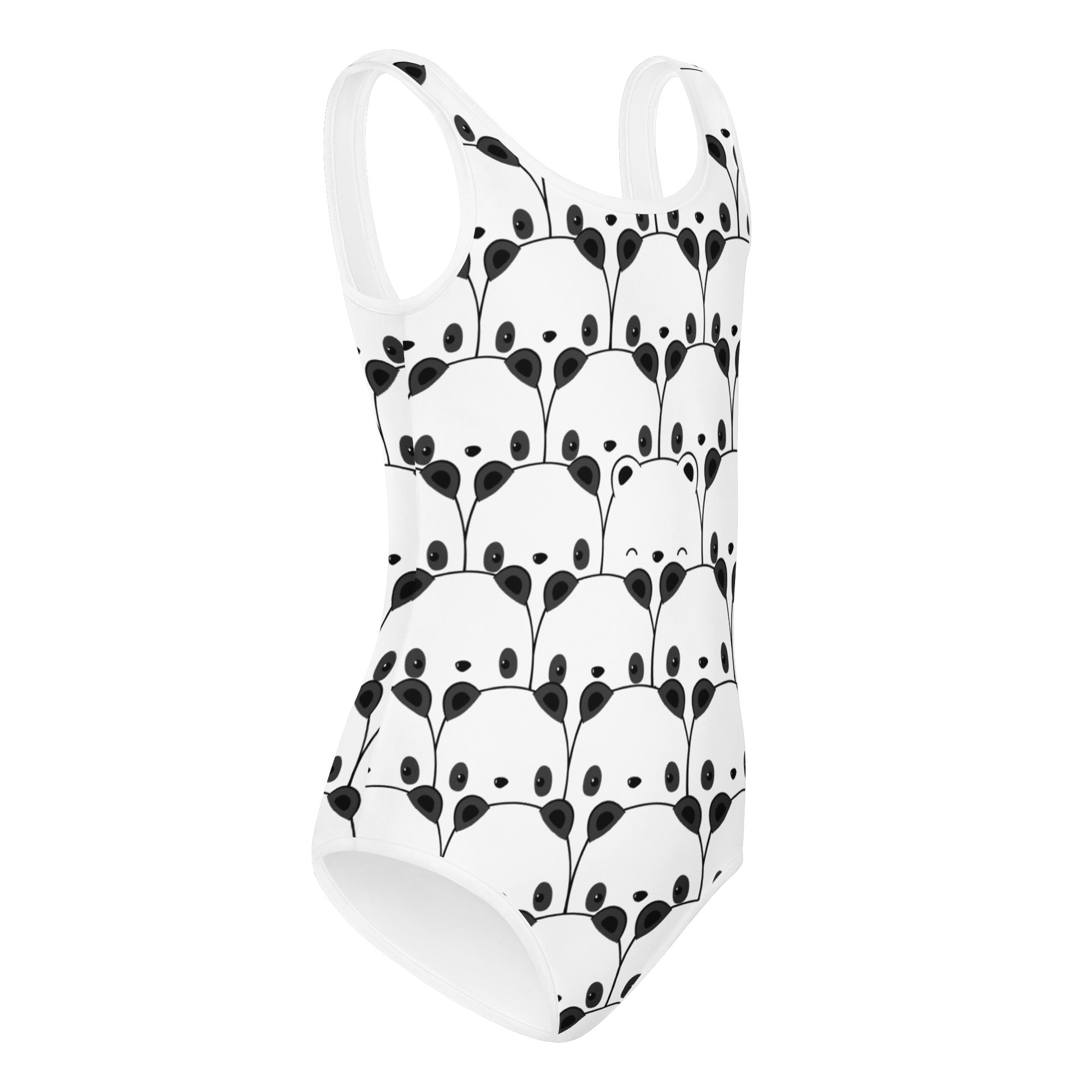 Girls black and white panda buttery soft leotard with vertical panda face pattern quick drying for dance and gymnastics