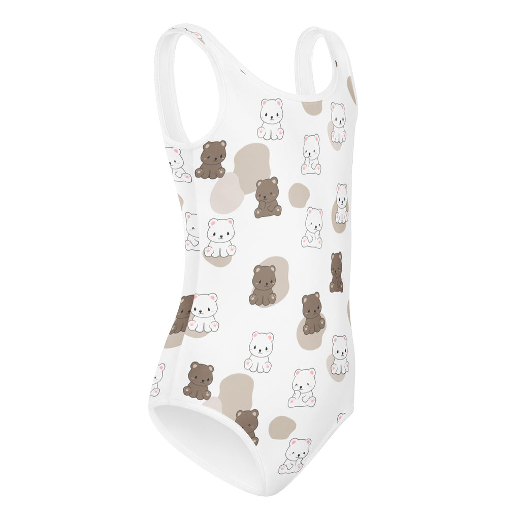 White girls kawaii bear buttery soft quick drying leotard with cartoon bear pattern for dance and gymnastics
