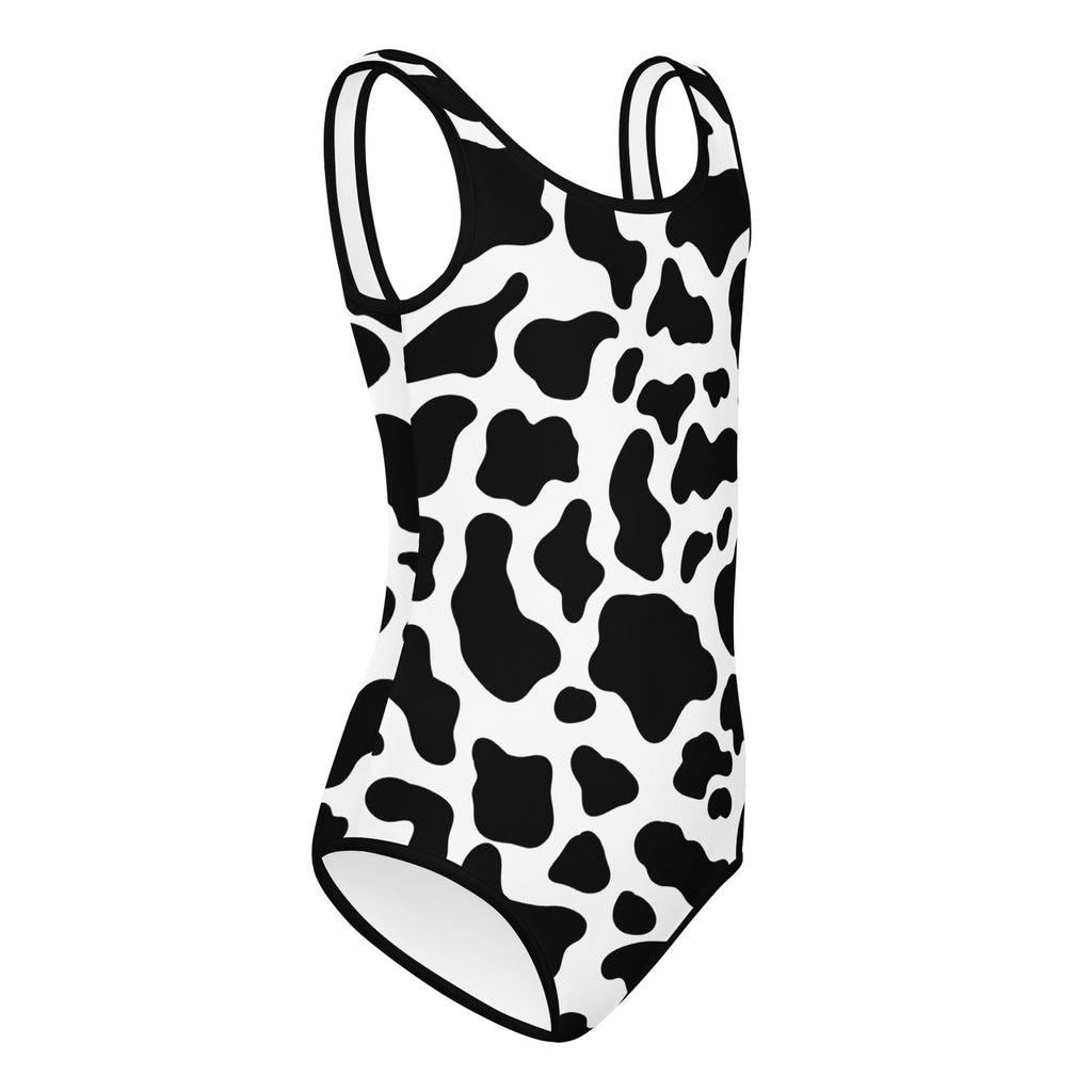 Girls cow print buttery soft one-piece leotard with thin shoulder straps quick drying for dance and gymnastics
