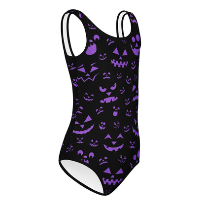 Girls Purple Jack-O'-Lantern Faces Halloween Buttery Soft Leotard - Quick Drying For Dance and Gymnastics