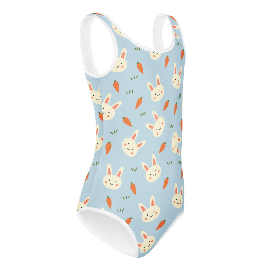 Light blue girls rabbits and carrots buttery soft leotard with white trim quick drying for dance and gymnastics