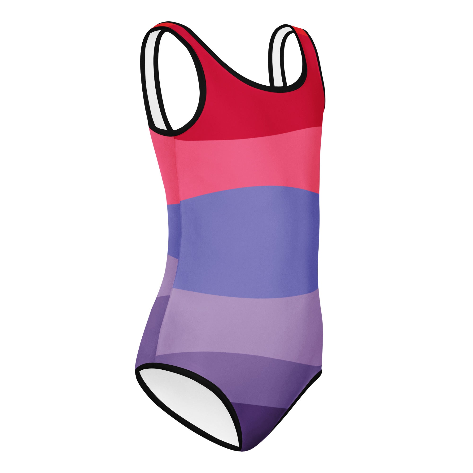 Girls multicolored waves buttery soft one-piece swimsuit with horizontal stripes and black trim for dance and gymnastics