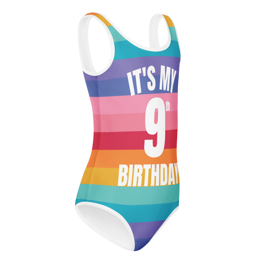 Girls Rainbow Stripes Custom Age It's My Birthday Leotard - Quick Drying For Dance and Gymnastics
