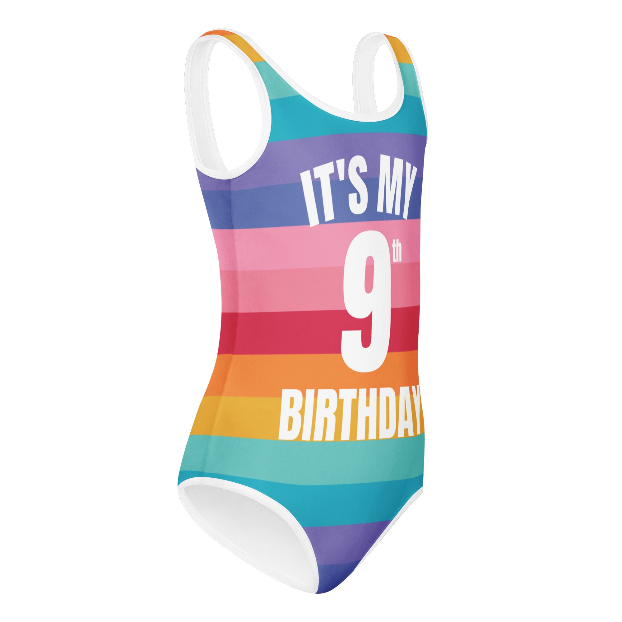 Girls Rainbow Stripes Custom Age It's My Birthday Leotard - Quick Drying For Dance and Gymnastics