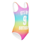 Girls Bright Rainbow It's My Birthday Buttery Soft Leotard With Custom Age & Name On Back - Quick Drying For Dance and Gymnastics