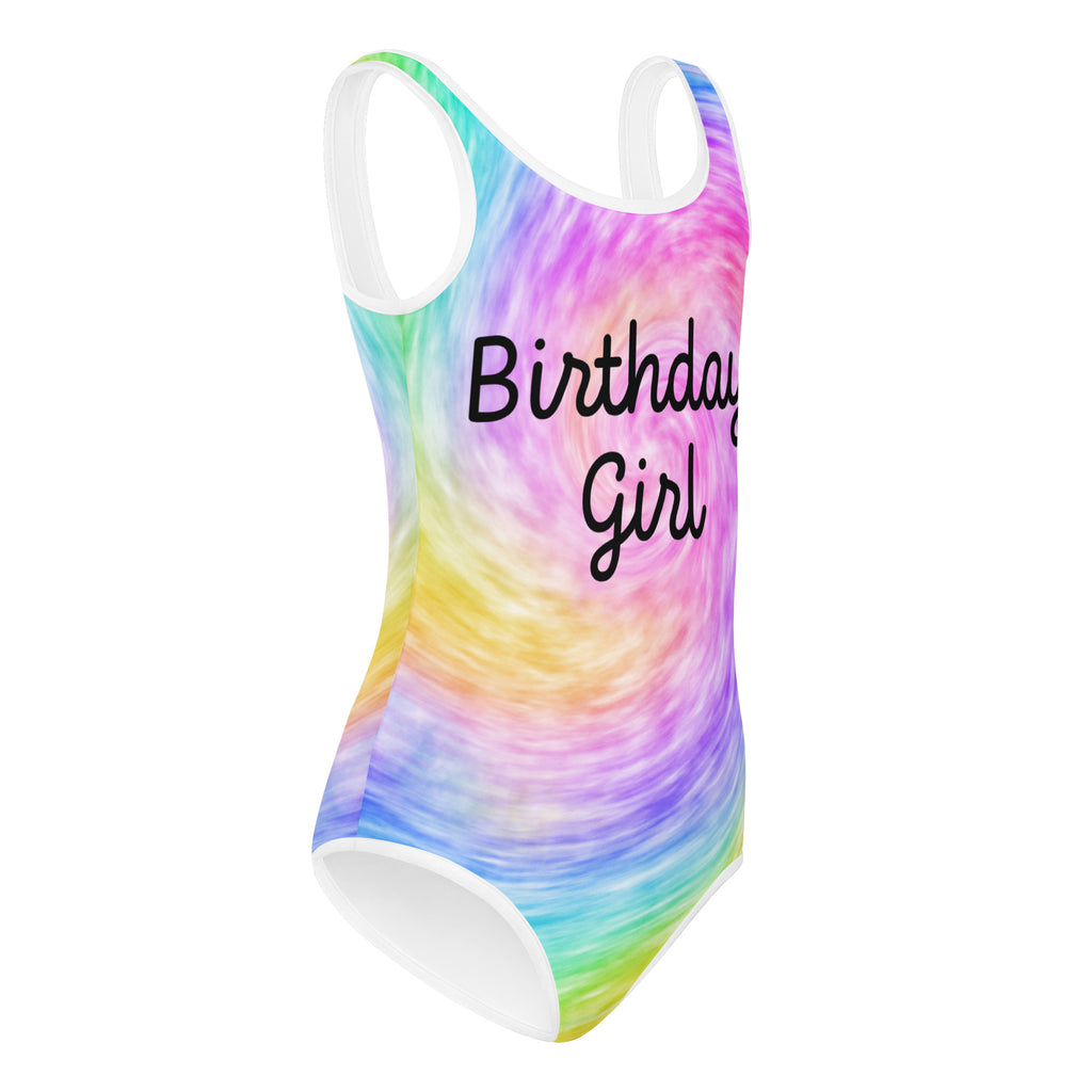 Girls Custom Age & Name Faux Rainbow Tie Dye Buttery Soft Leotard - Quick Drying For Dance and Gymnastics
