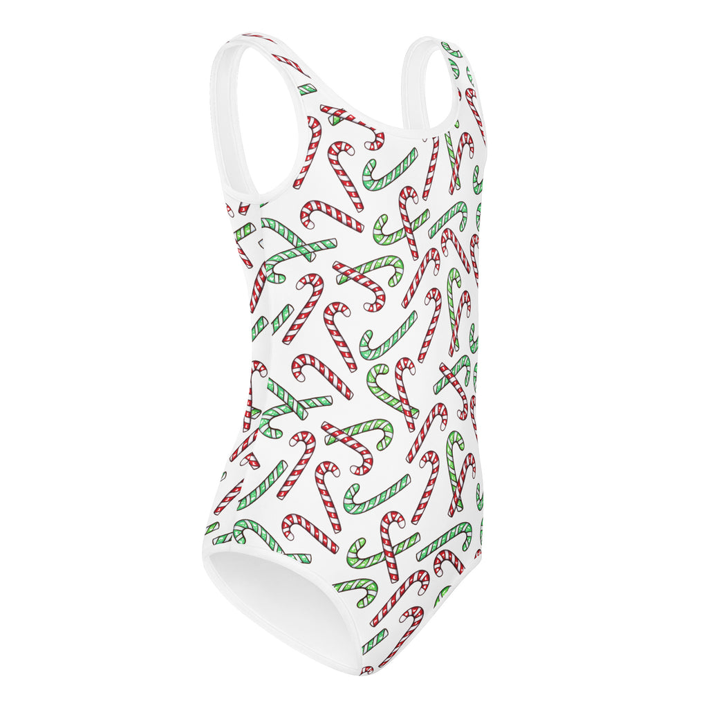 Girls Red & Green Candy Cane Christmas Buttery Soft Leotard - Quick Drying For Dance and Gymnastics
