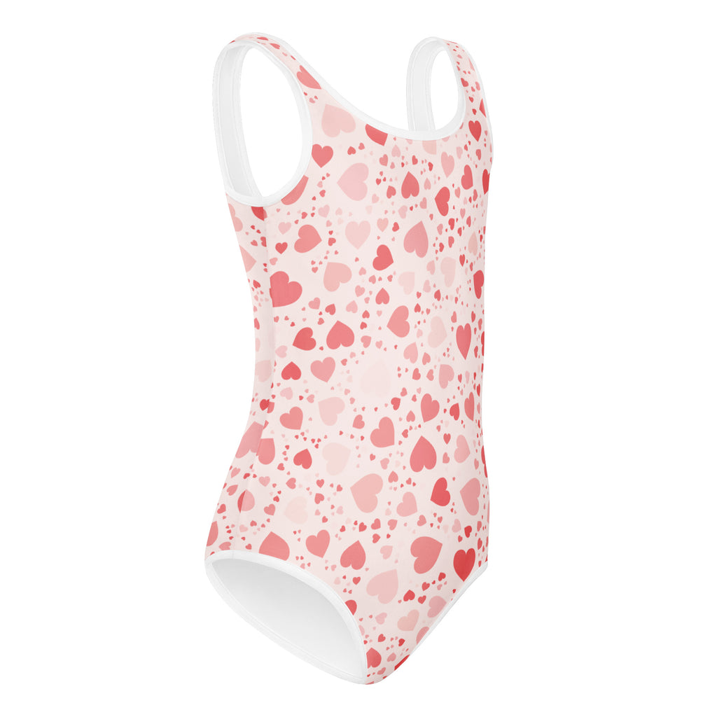 Girls pink hearts buttery soft leotard with racerback design in pink and white quick drying for dance and gymnastics