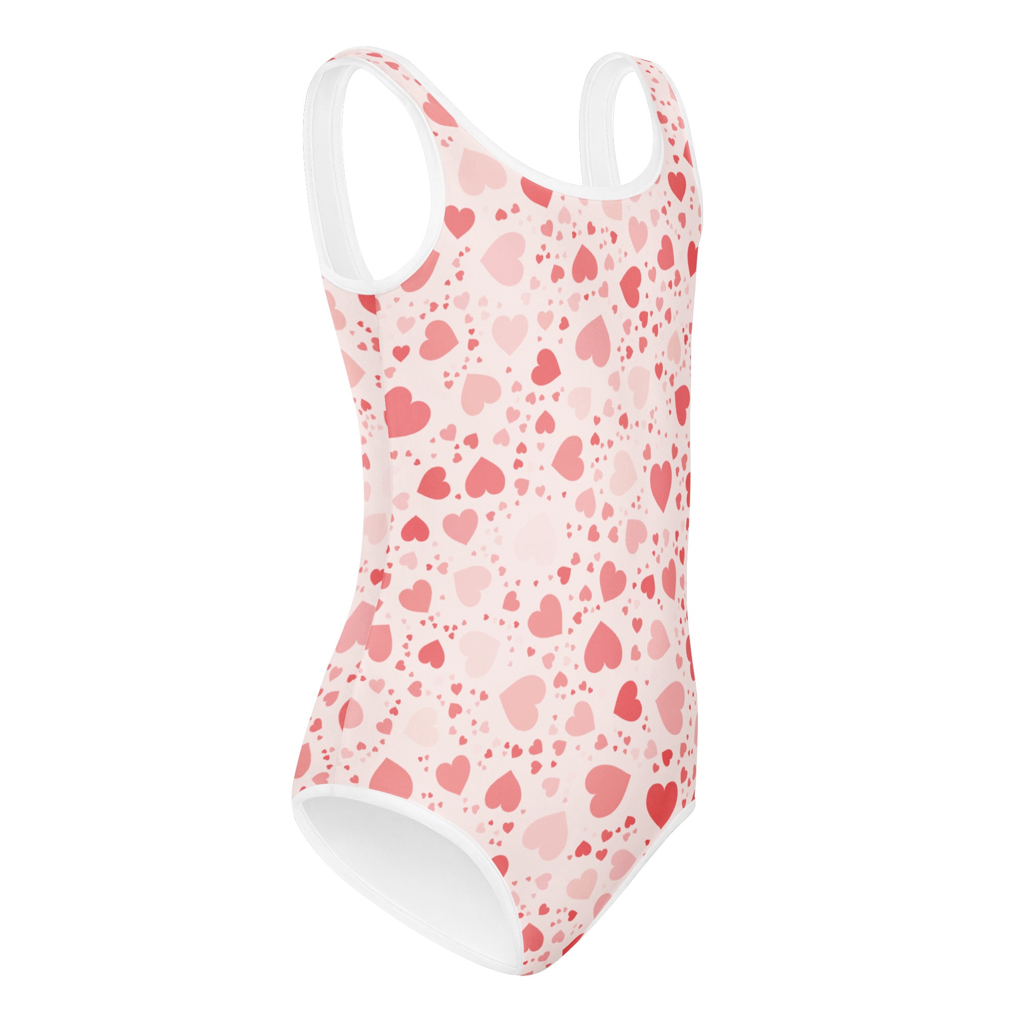 Girls pink hearts buttery soft leotard with racerback design in pink and white quick drying for dance and gymnastics