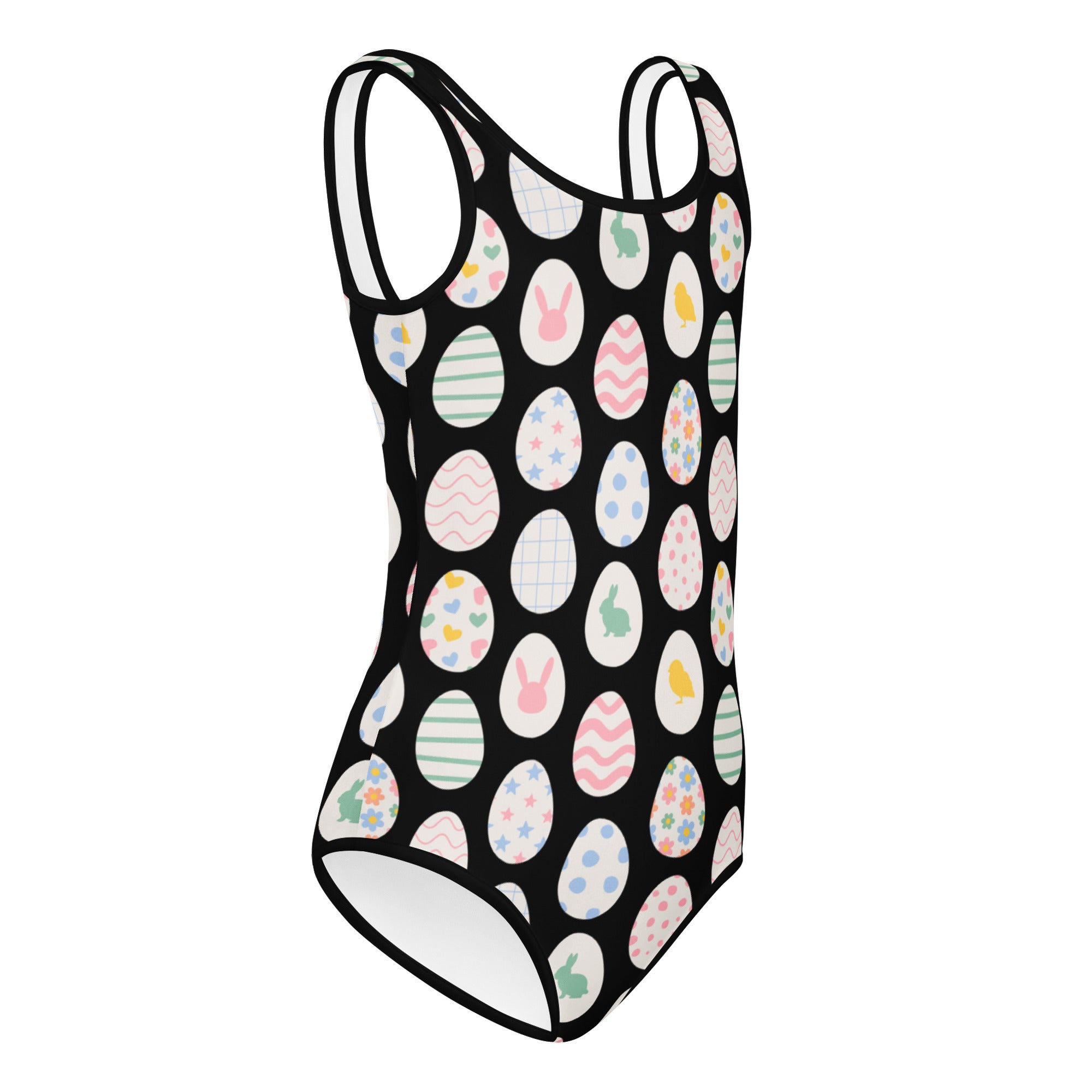 Black girls Easter egg buttery soft leotard with colorful pastel egg patterns quick drying for dance and gymnastics