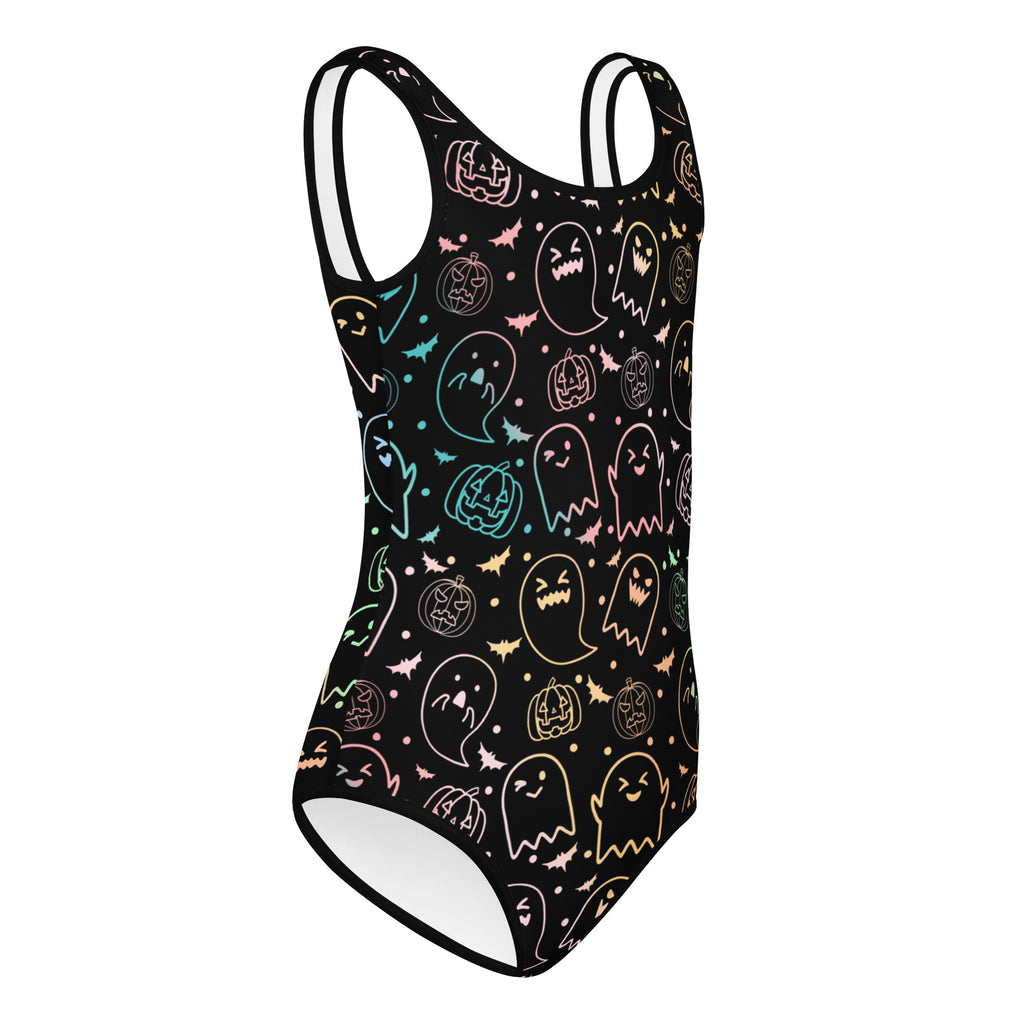 Girls Colorful Ghost & Pumpkin Halloween Leotard – Buttery-Soft, Quick-Dry 4-Way Stretch Comfort for Dance & Gymnastics