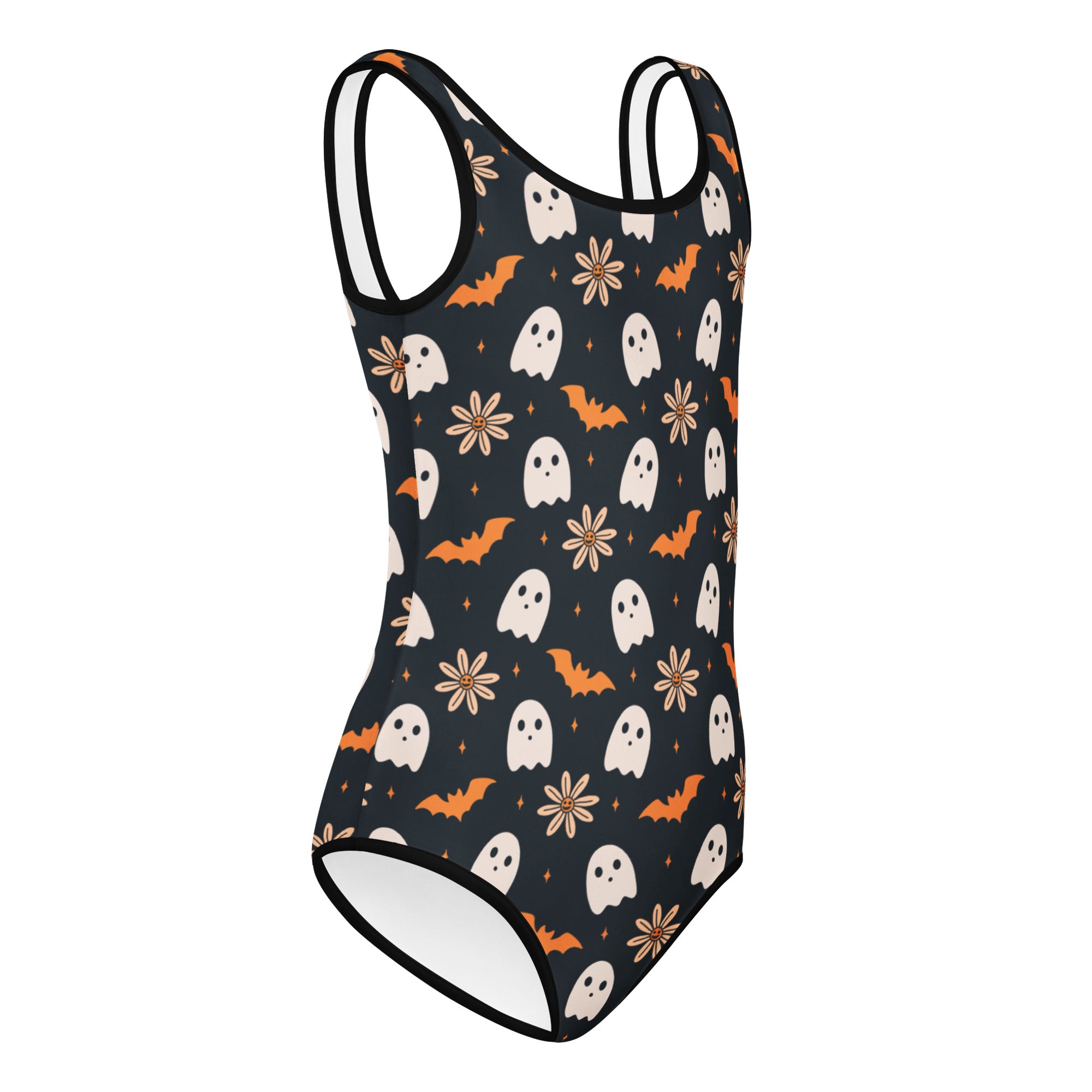 Girls Ghost Bat Floral Halloween Leotard – Buttery-Soft, Quick-Dry 4-Way Stretch Comfort for Dance & Gymnastics
