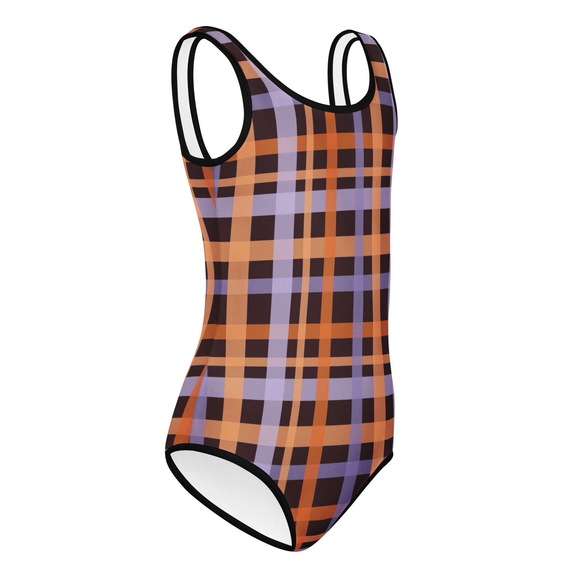 Girls Orange Purple Plaid Halloween Leotard – Buttery-Soft, Quick-Dry 4-Way Stretch Comfort for Dance & Gymnastics