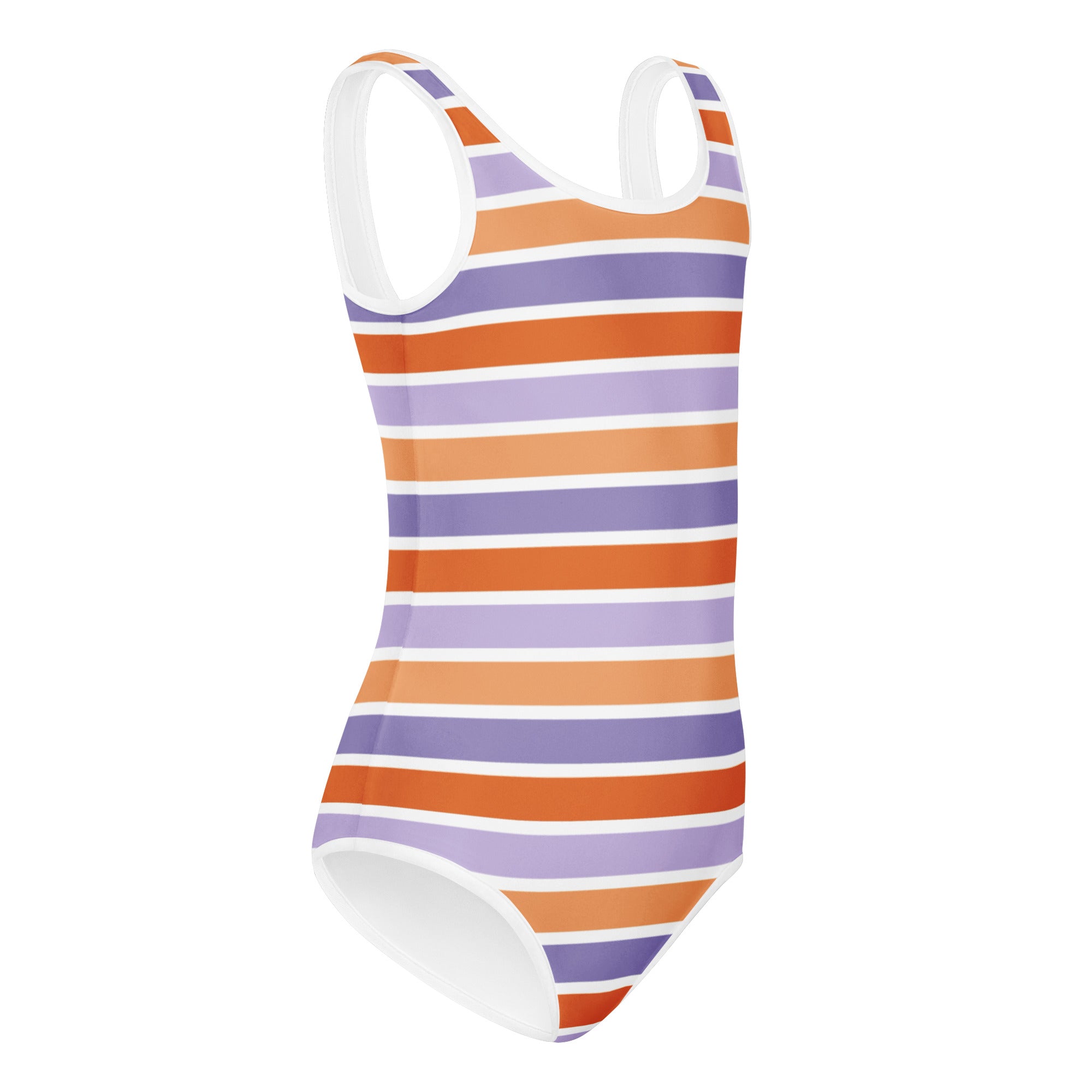 Girls Orange Purple Striped Halloween Leotard – Buttery-Soft, Quick-Dry 4-Way Stretch Comfort for Dance & Gymnastics