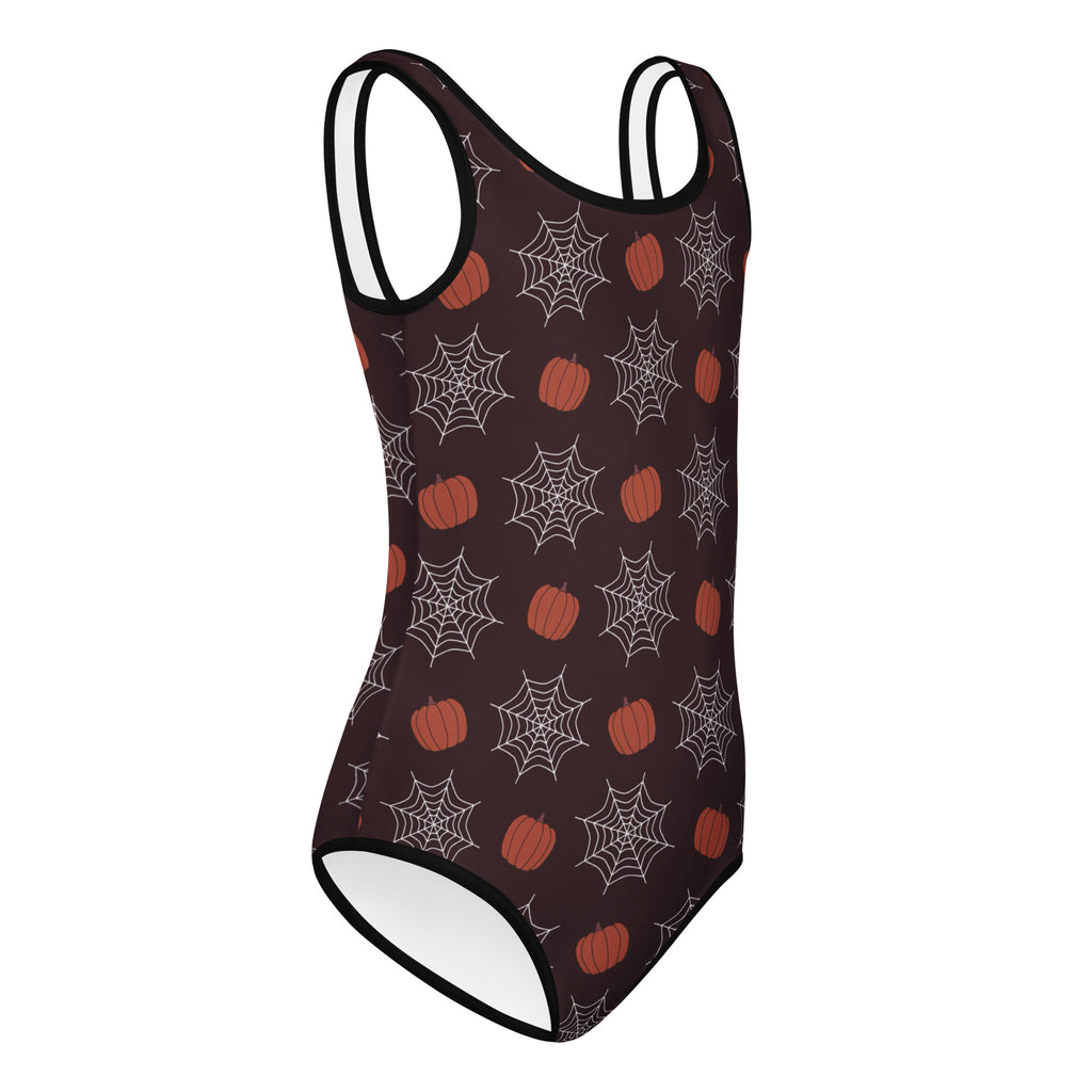 Girls Pumpkin Spider Web Halloween Leotard – Buttery-Soft, Quick-Dry 4-Way Stretch Comfort for Dance & Gymnastics