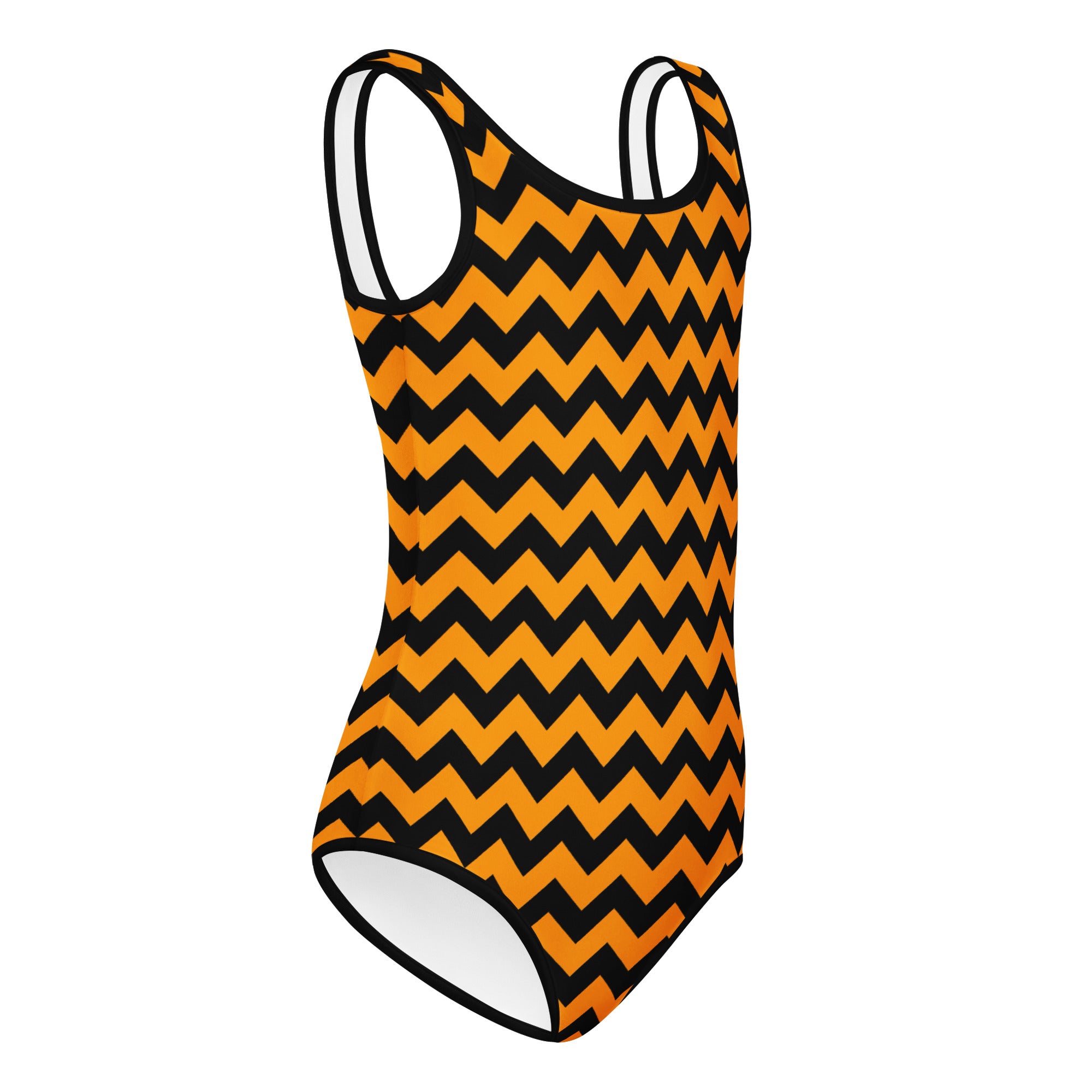 Girls Orange Chevron Halloween Leotard – Buttery-Soft, Quick-Dry 4-Way Stretch Comfort for Dance & Gymnastics
