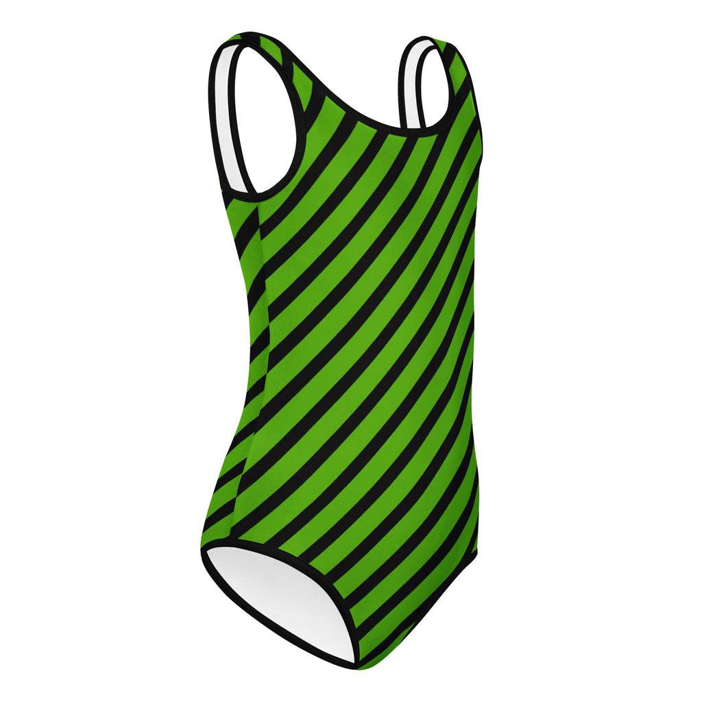 Girls Green Striped Halloween Leotard – Buttery-Soft, Quick-Dry 4-Way Stretch Comfort for Dance & Gymnastics