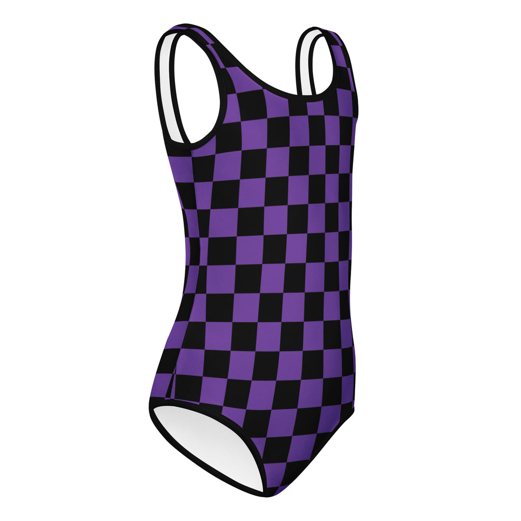 Girls Purple Checkered Halloween Leotard – Buttery-Soft, Quick-Dry 4-Way Stretch Comfort for Dance & Gymnastics