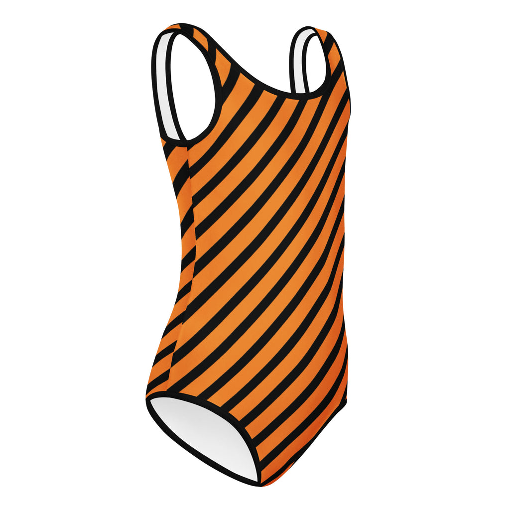 Girls Orange Striped Halloween Leotard – Buttery-Soft, Quick-Dry 4-Way Stretch Comfort for Dance & Gymnastics