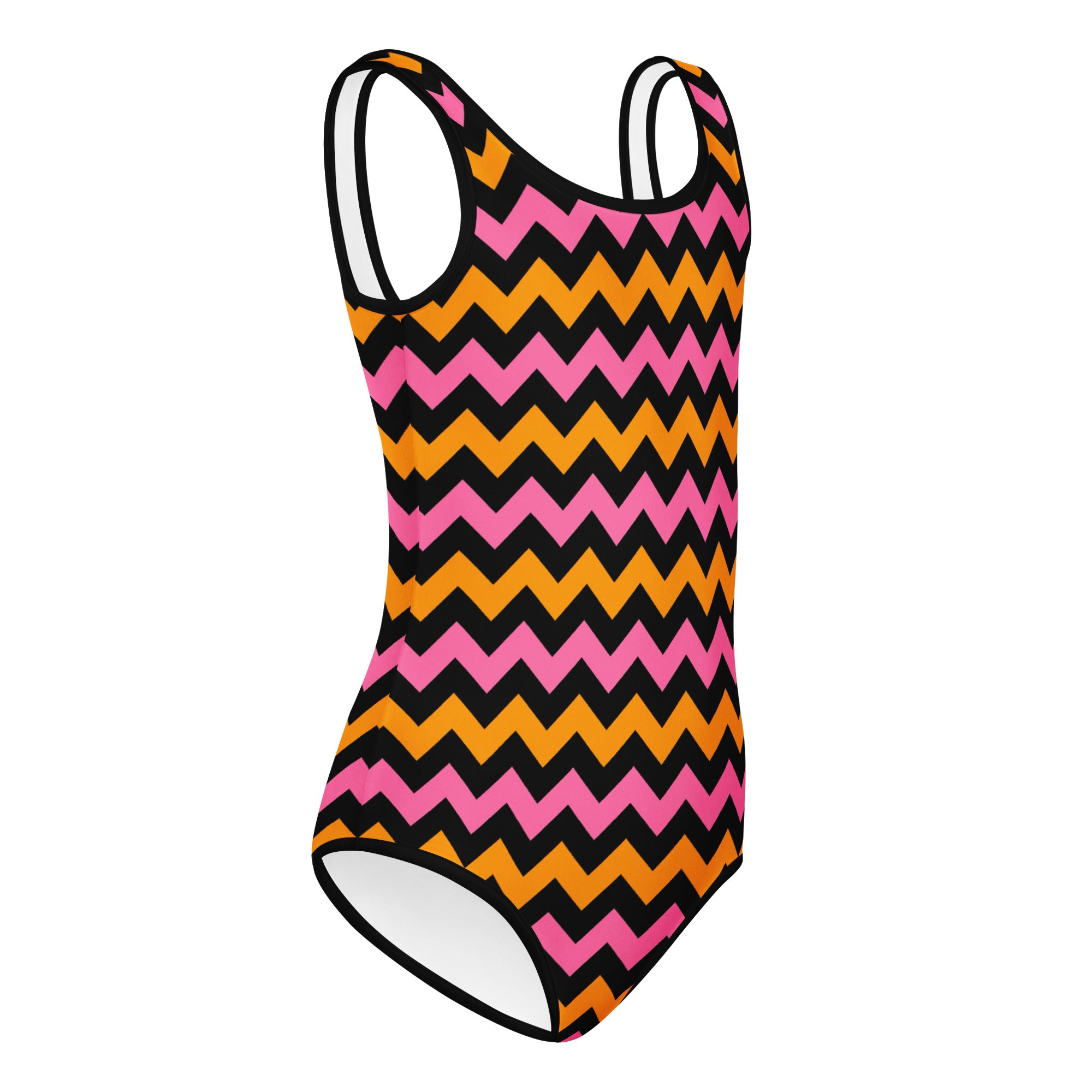 Girls Pink & Orange Chevron Halloween Leotard – Buttery-Soft, Quick-Dry 4-Way Stretch Comfort for Dance & Gymnastics