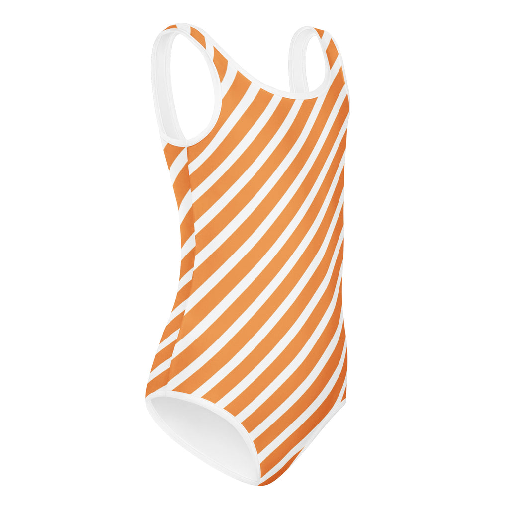 Girls Orange White Striped Halloween Leotard – Buttery-Soft, Quick-Dry 4-Way Stretch Comfort for Dance & Gymnastics