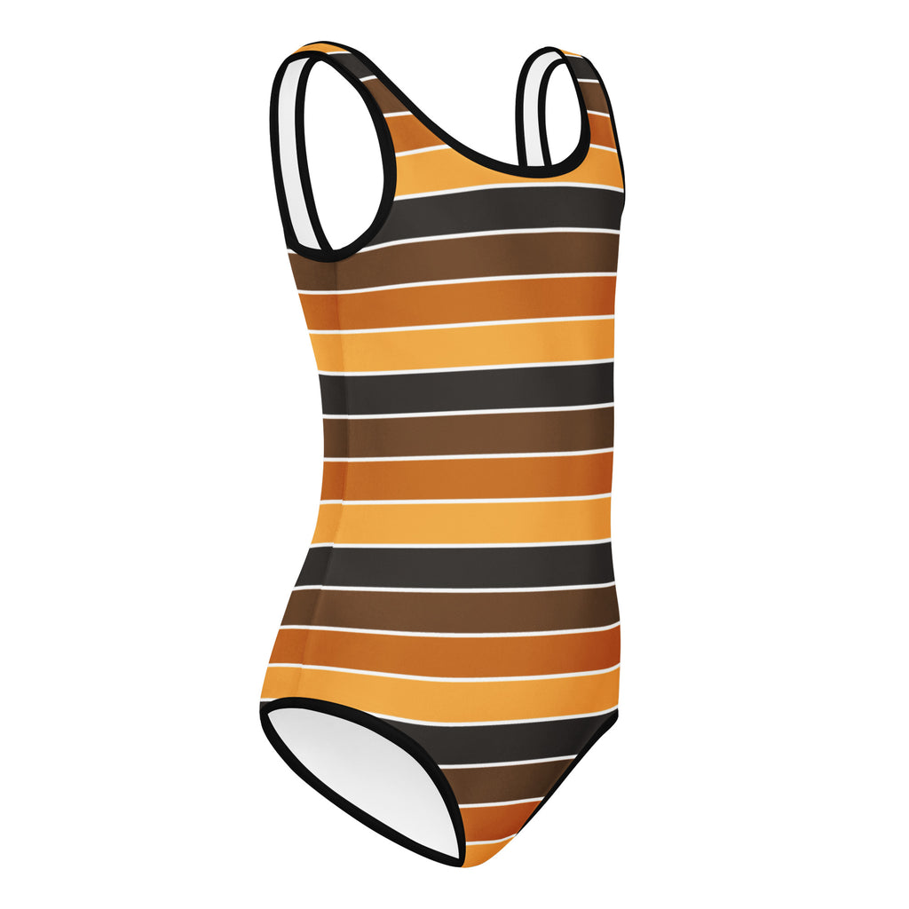 Girls Orange Brown Stripe Fall Leotard – Buttery-Soft, Quick-Dry 4-Way Stretch Comfort for Dance & Gymnastic