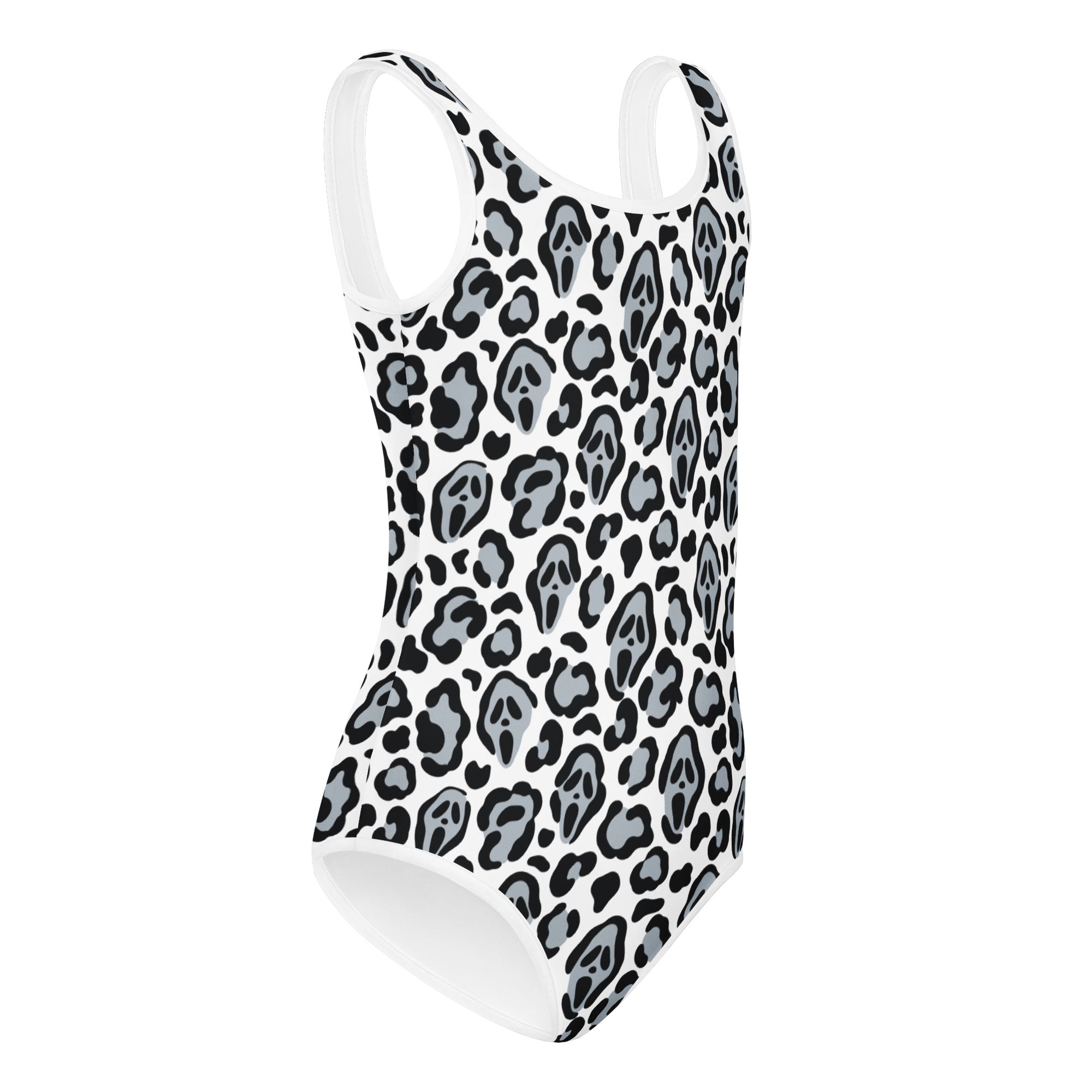Girls Ghost Face Leopard Halloween Leotard – Buttery-Soft, Quick-Dry 4-Way Stretch Comfort for Dance & Gymnastics