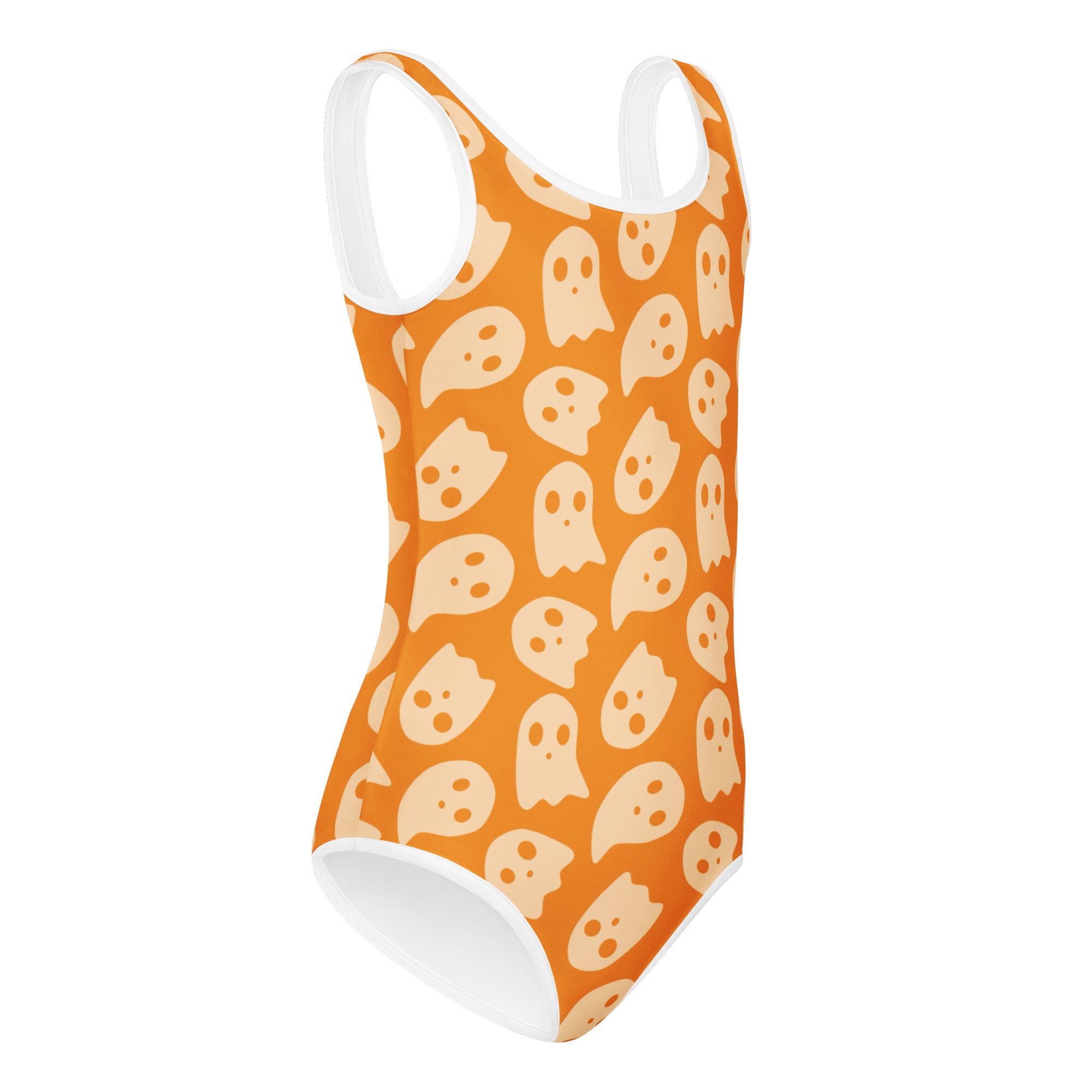 Girls Orange Ghost Halloween Leotard – Buttery-Soft, Quick-Dry 4-Way Stretch Comfort for Dance & Gymnastics