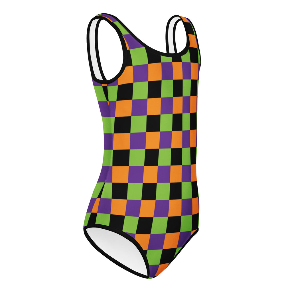 Girls Halloween Checkered Leotard – Buttery-Soft, Quick-Dry 4-Way Stretch Comfort for Dance & Gymnastics