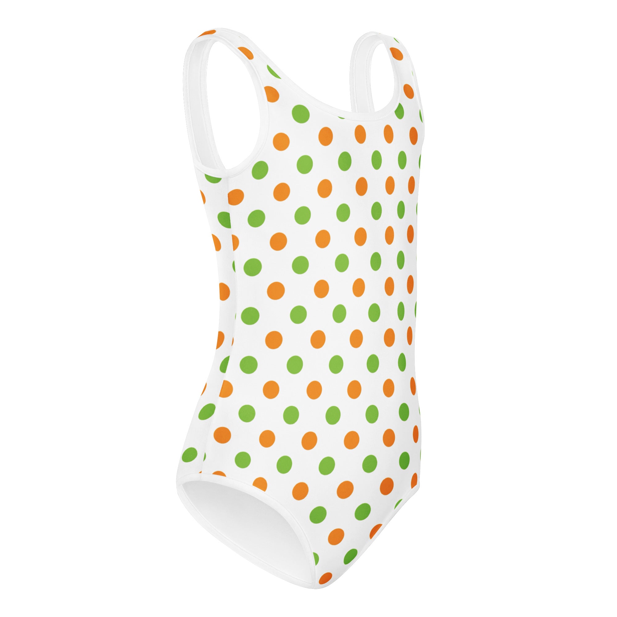 Girls Orange & Green Polka Dot Halloween Leotard – Buttery-Soft, Quick-Dry 4-Way Stretch Comfort for Dance & Gymnastics