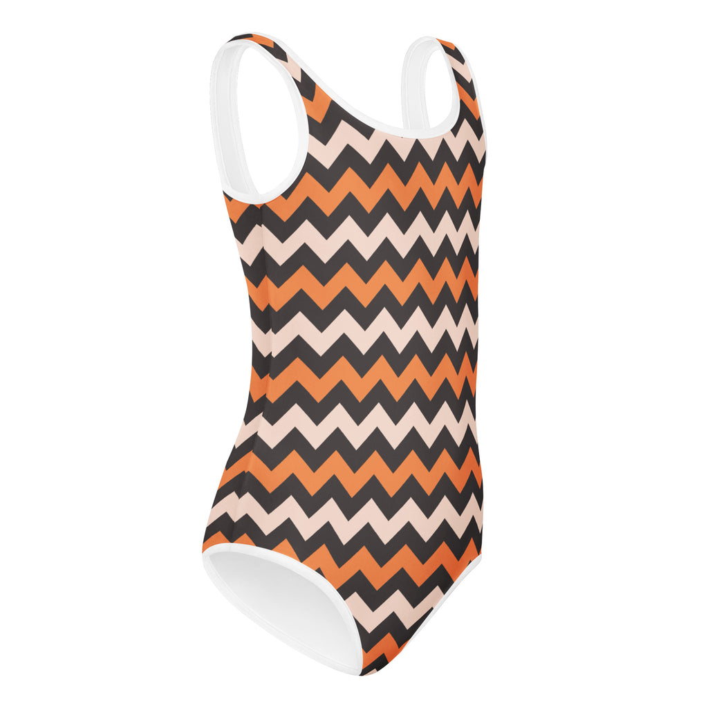 Girls Orange Chevron Leotard – Buttery-Soft, Quick-Dry 4-Way Stretch Comfort for Dance & Gymnastics
