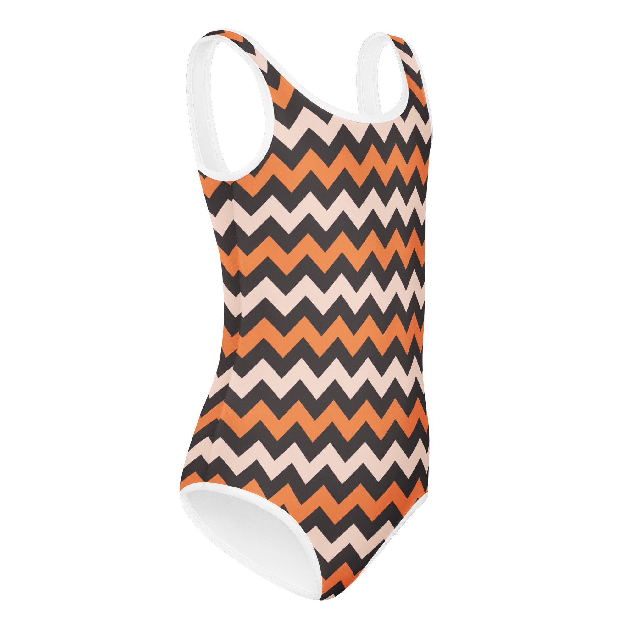 Girls Orange Chevron Leotard – Buttery-Soft, Quick-Dry 4-Way Stretch Comfort for Dance & Gymnastics