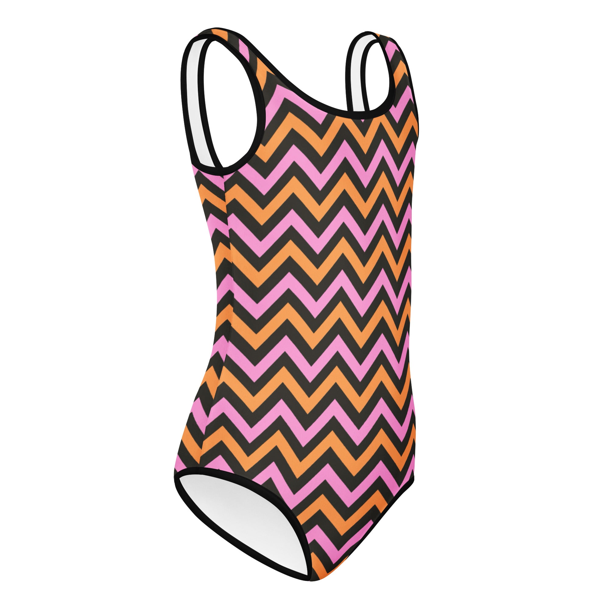 Girls Pink & Orange Halloween Chevron Leotard – Buttery-Soft, Quick-Dry 4-Way Stretch Comfort for Dance & Gymnastics