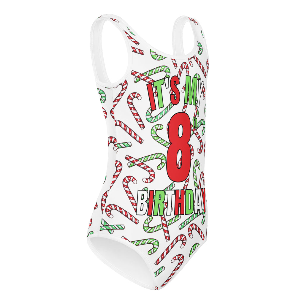 Girls Red & Green Candy Cane Custom Age It's My Birthday Christmas Leotard – Buttery-Soft, Quick-Dry 4-Way Stretch Comfort for Dance & Gymnastics